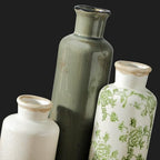 Vintage Vase Set of 3, Ceramic Vintage Flower Vases, Chinoiserie Decorative Home Decor Retro Floral Vase Rustic Farmhouse Decor for Table Bookshelf Mantel Kitchen Living Room Office - Green and Beige - Image 4