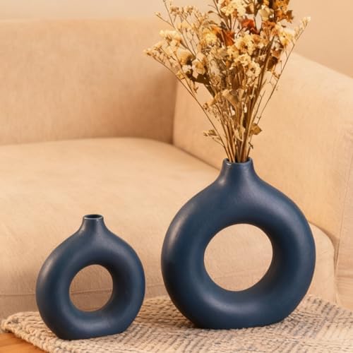 Ceramic Donut Vase Set of 2 Home Decor Modern Farmhouse Style Living Room Ornament Dining Table Room Pottery Purple Small Vases for Dried Flowers by VASETOPIA