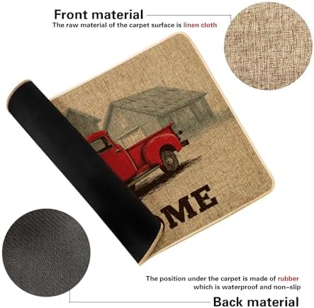 Vintage Red Truck Doormat, Farmhouse Outdoor & Indoor Entrance Decor, Seasonal Welcome Mat for Autumn & Holidays, Non-Slip Rubber Dust Absorbent Features 29x17 Inch - Image 6