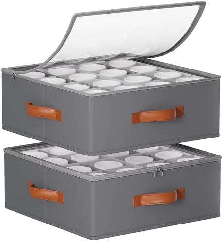 Foyego Cup and Mug Storage Box, Grey, 2 Pack by Foyego