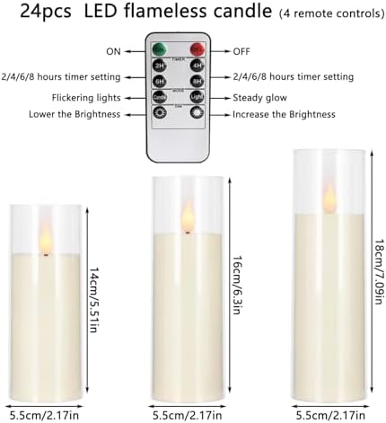 24-Pack LED Flameless Candles(14/16/18cm) with 4 Timers Remote - 3D Flickering Flame, Clear, Perfect Decor for Home & Events. - Image 5