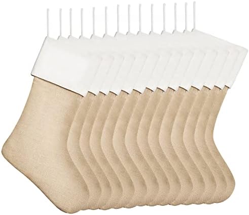 18" Burlap Christmas Stockings Bulk Plain Xmas Neutral Stockings for Fireplace Hanging,Pack 14 by Kunyida