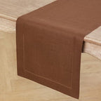 Solino Home 100% Pure Linen Dining Table Runner Brown Hemstitch, 14 x 60 in - Image 2