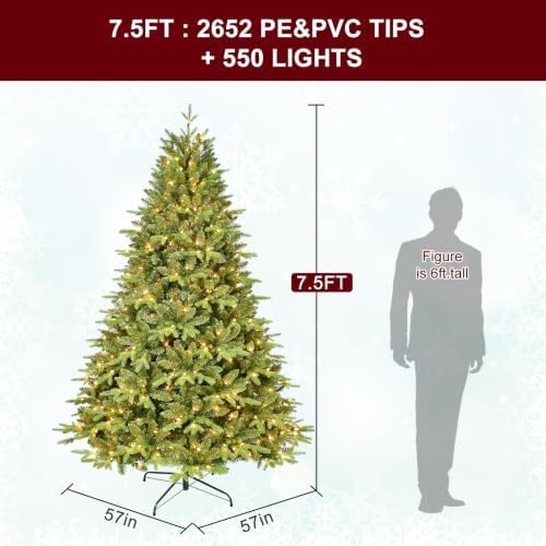 Treepool 7.5FT Prelit Artificial Christmas Tree, 2652PE/PVC Tips, 550Lights - Image 6