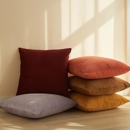 JUSPURBET 28x28 Euro Velvet Throw Pillow Covers Set of 2,Apricot - Image 2