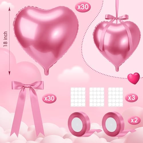 Jenaai 30 Set Heart Foil Balloon with Bow, Pink - Image 2