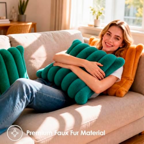 Faux Fur Decorative Throw Pillow Covers 20x20 Set of 2, Green - Image 2