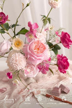 Ling's moment Artificial Blush Flowers Combo, Berry Pink & Cream, Deluxe - Image 3