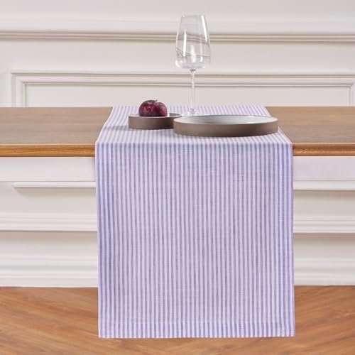 Solino Home 100% Linen Table Runner, 14 x 72 in, Lavender and White Striped by SolinoHome