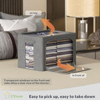 CYhom Extra Large Clothes Storage Bins - Linen Fabric Foldable Stackable Container Organizer Set with Clear Window & Carry Handles & Metal Frame (Dark Gray, Extra Large-100L) - Image 2