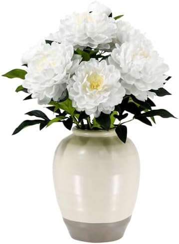 Fake Peony Plant 2FT Tall, Realistic Touch Leaves, Potted Peony Artificial Plants Indoor for Home Decor Small Office Home Living Room-White by Unknown