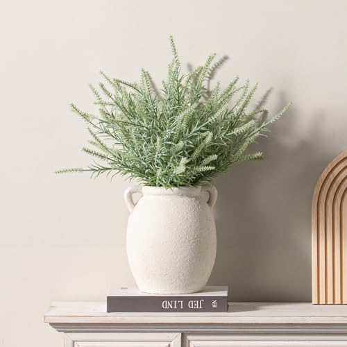 Dobbyby Ceramic Flower Vase 7.6 inch Farmhouse Rustic Vase Decorative Pottery Terracotta Vases for Home Decor Table Mantle Fireplace Living Room Bathroom Wedding Centerpiece (White-Upgraded) - Image 7
