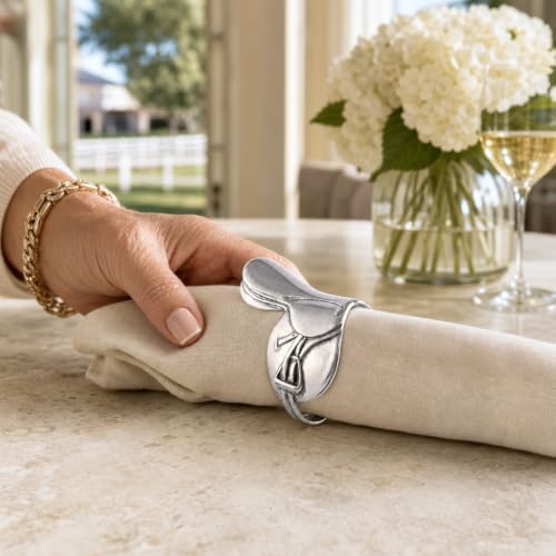Vagabond House Pewter English Horse Saddle Napkin Ring - Equestrian Table Decor - 2.75" L x 2.5" H - Image 6