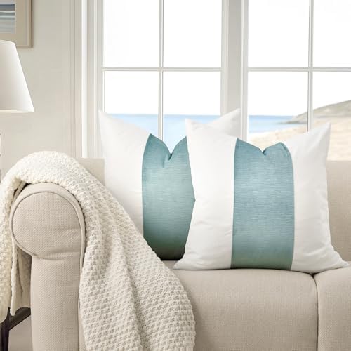 EVERGRACE x Kinsey Walsh Signature Velvet Panel Cotton Pillow Covers Set of 2, Decorative Pillow Covers 20"x20" for Couch, Square Cushion Cases for Sofa Bedroom Living Room, Aquamarine - Image 3