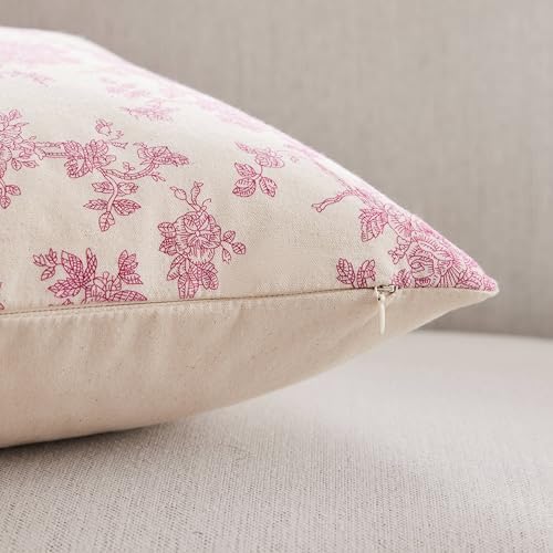 2 Pack French Floral Throw Pillow Covers 24x24in, Pink/Cream - Image 3