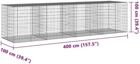 vidaXL Gabion Basket with Cover 157.5"x39.4"x39.4" Galvanized Iron - Image 3