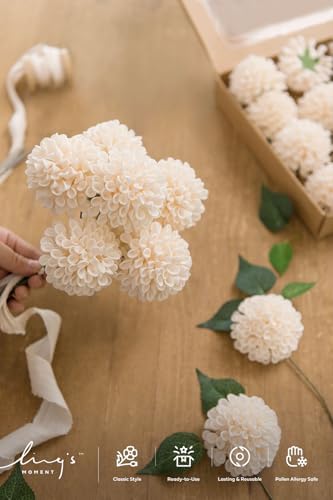 Ling's moment Pink Cream Artificial Dahlias, Wedding Flowers, 25 pcs - Image 3