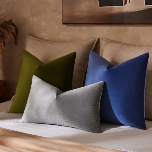 JUSPURBET 28x28 Euro Velvet Throw Pillow Covers Set of 2,Olive Green - Image 2