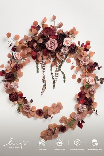 Ling's moment 9FT Eucalyptus and Willow Leaf Garland with White Flower, Handcrafted Wedding Sweetheart Table Centerpieces Head Table Decor Arch Backdrop Decorations for Wedding | Burgundy & Dusty rose - Image 5