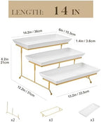 MALACASA 3 Tier Serving Trays for Party, 14 Inch Porcelain White Trays for Serving Food, Dessert Stand with Collapsible Gold Metal Rack - Image 2
