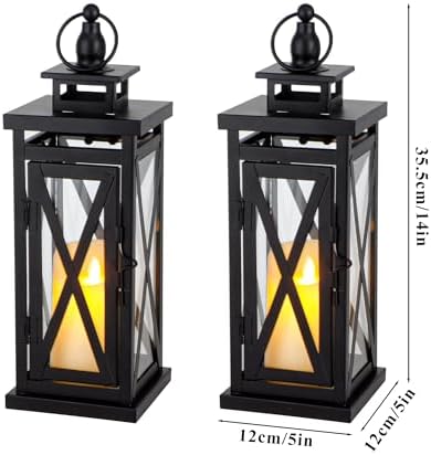 TRIROCKS Set of 2 Deacorative Candle Lantern 11'' High Metal Candle Holder Hanging Lanterns with Tempered Glass Perfect for Indoor Outdoor Home Decor Parties Garden Events Wedding (Black) - Image 6