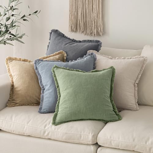 MIULEE Linen Fringe Decorative Euro Throw Pillow Covers Sage Green 22x22 - Image 6