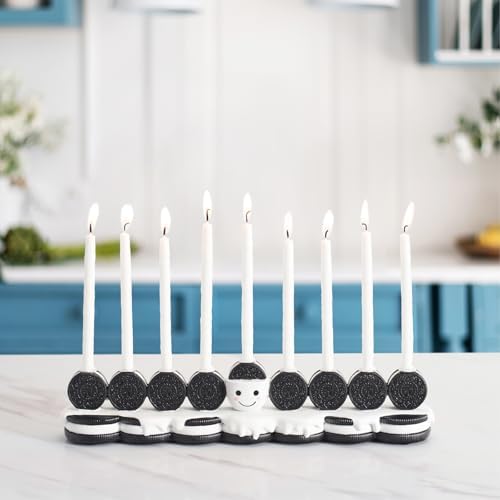 Rite Lite Hanukkah Cookies Menorah Adorable Chanukah Candle Holder Hand-Painted Resin Whimsical Smiley Face Jewish Holiday Party Decor Collectible Judaica Centerpiece Hanukkah Hostess Gifts 12" L - Image 7