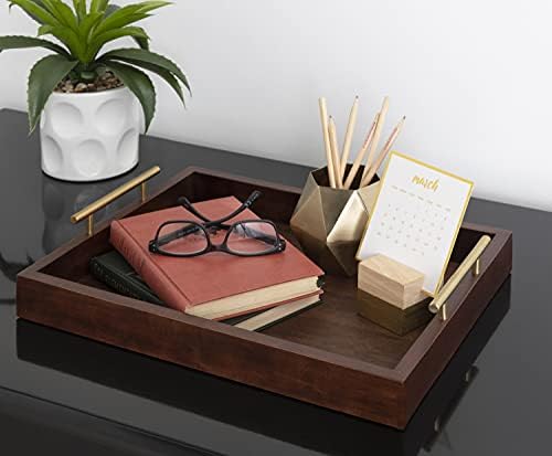 Kate and Laurel Lipton Decorative Wooden Tray with Metal Gold Handles, 16.5" x 12.25", Dark Walnut Brown and Gold - Image 5