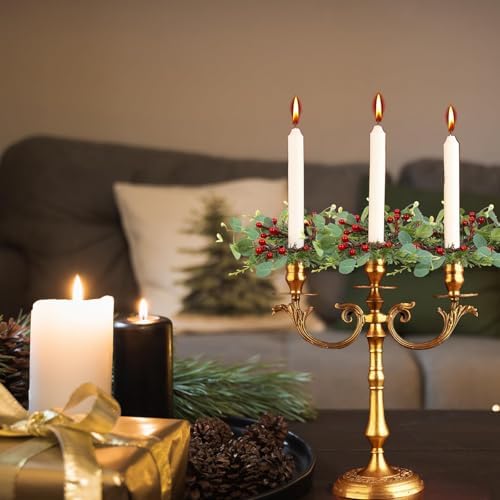 8 PCS Christmas Pine Taper Candle Rings Wreaths 1.38" Mini Norfolk Cedar Taper Candle Holder Wreaths Candle Rings with Berry for Xmas Winter Holiday Church Home Table Centerpiece Candlesticks Decor - Image 6