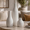 Minimal Line White Ceramic Vase Set of 3, Matte Decorative Flower Vases by Unknown