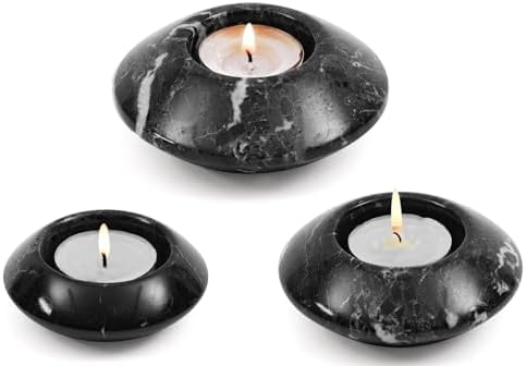 Tea Light Candle Holders Set of 3 – Handcrafted Natural Marble Tealight & Votive Holders in Graduated Sizes (4", 3.5", 3"), Decorative Stone Candle Holders for Home Décor & Table Centerpieces by ElysianMarble