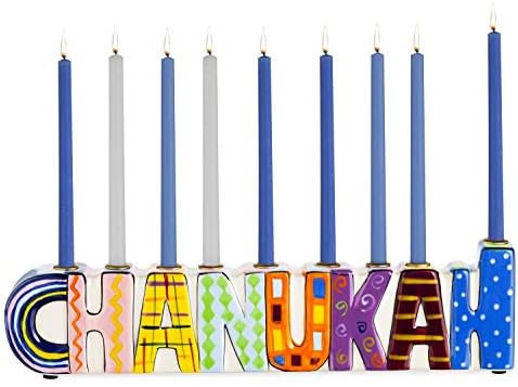 Rite Lite Chanukah Multicolor Menorah - Hand Painted Ceramic Colorful Menorah Whimsical Designs Kids for Hanukkah Gifts Jewish Holiday Party Favors Festival of Lights by RiteLite