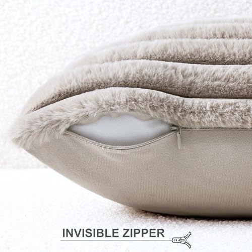 Pallene Faux Fur Decorative Throw Pillow Covers 12x20 Set of 2, Tan - Image 3