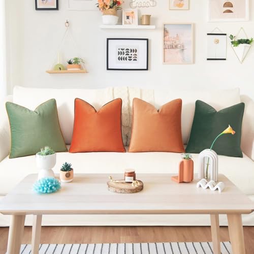 MONDAY MOOSE Decorative Throw Pillow Covers Cushion Cases, Set of 4 Soft Velvet Modern Double-Sided Designs, Mix and Match for Home Decor, Pillow Inserts Not Included (20x20 inch, Coral/Sage) - Image 2
