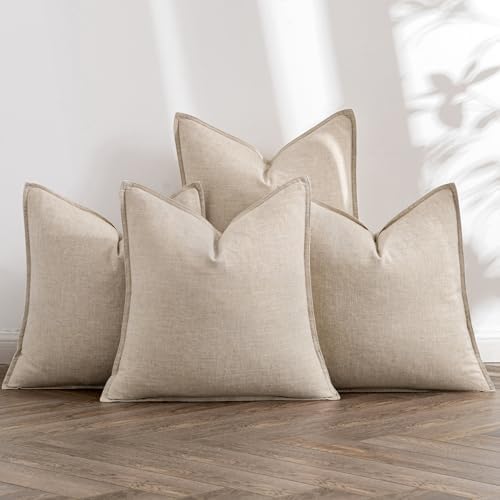 MIULEE Beige Boho Linen Decorative Pillow Covers 18x18 Inch Pack of 4 by MIULEE