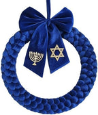Daifunli 22 Inch Hanukkah Velvet Wreath with Bow Blue Door Decoration by Huiinen