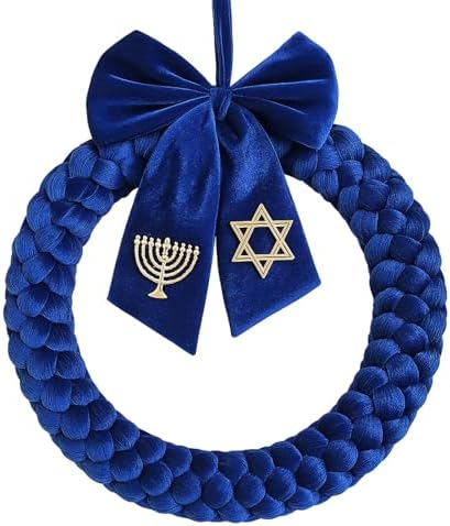 Daifunli 22 Inch Hanukkah Velvet Wreath with Bow Blue Door Decoration by Huiinen