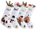 Personalized Christmas Stockings with Embroidered Name,White Canvas Stockings with Chenille Embroidered Santa Claus,Snowman or Gingerbread Man Pattern for Family & Holiday Decor(4 Pack) by Infiher
