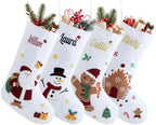 Personalized Christmas Stockings with Embroidered Name,White Canvas Stockings with Chenille Embroidered Santa Claus,Snowman or Gingerbread Man Pattern for Family & Holiday Decor(4 Pack) by Infiher