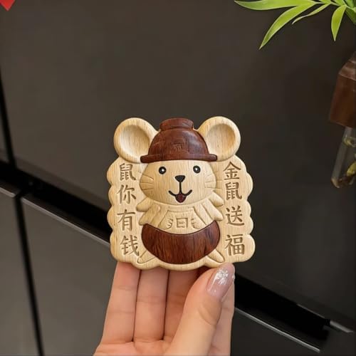 Hand-carved Sculptures, Chinese Zodiac Wooden Carvings, Hand-Carved Wood Sculptures for Home Decor & Gift(Rats) - Image 3