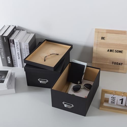 Soul & Lane - Black Stacking Storage Boxes with Label Holders, Set of 2 - Image 7