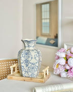 Vintage Blue Ceramic Vase, Blue and White Porcelain Decorative Flower Vase for Centerpiece Living Room Table Shelf, Chinoiserie French Country Decor - Image 7