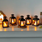 TRIROCKS 6 Pcs Small Metal Candle Lanterns Vintage Hanging House Tealight Lantern Decorative Candle Tea Light Holders for Table Valentine Patio Indoor Outdoor Gifts(Black with Gold Brush) - Image 4