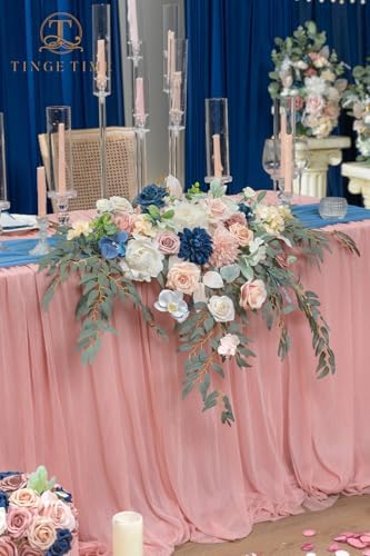 TINGE TIME Artificial Sweetheart Flower Swag with Tablecloth and Table Runner, Pack of 3 Floral Arrangement for Wedding Sweetheart Table Centerpiece Decoration (Dusty Rose & Navy Blue) - Image 4