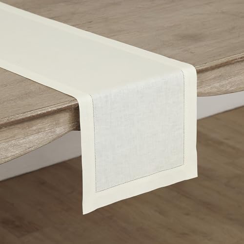 Solino Home 100% Pure Linen Table Runner Ivory Hemstitch, 14 x 90 in - Image 2