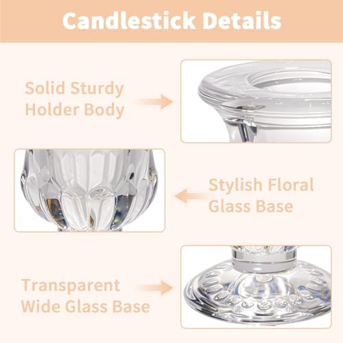 CHILL RECIPE Hurricane Glass Candle Holders-Set of 6 Tall Taper Candle Holder with 14” Tall Clear Cylinder Covers for Wedding Table Centerpiece Home Decor (Floral Base+Clear Chimney) - Image 2