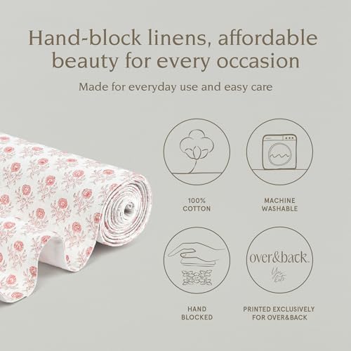 Over&Back 18x108 Hand-Blocked Printed Cotton Table Runner - Washable Table Runners for a Custom Home Decor Tablescape - Perfect for Coffee Table, Dinner Table, Living Room, and More - Pink Bloom - Image 2