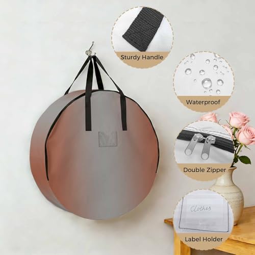 Ombre Abstract Round Storage Bag 24 Inch, Gradient Burnt Orange and Gray Clothes Storage Container with Handles Heavy Duty Organizer for Comforter, Bedding & Holiday Wreaths - Image 5