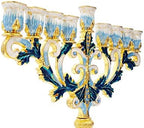 The Dreidel Company Hand-Painted Enamel Metal Menorah with Blue, White, Gold and Green Jeweled Accents, 6" Inches - Image 2