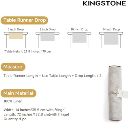 KINGSTONE 100% French Linen Table Runner 72", 210GSM Heavyweight Artisanry, Crease-Free Scroll Packaging, 14x72 for Dinning, Wedding and Side Table, Modern Farmhouse Decor - Image 6